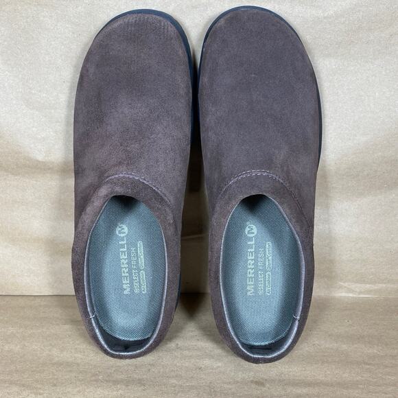 MERRELL Women 8.5 Encore Espresso Brown Sued Mules Slides Slip-On Clogs Loafers - Picture 9 of 11
